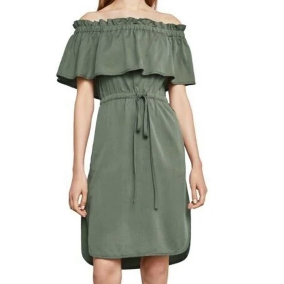 BCBGMAXAZRIA Evangelie off the shoulder dress in dusty olive size S - Picture 6 of 9